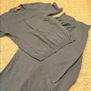 Free People Set Sky Blue Knit Top and Pants Set